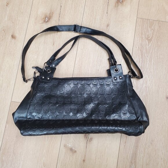 Skull Handbag Gothic Satchel Shoulder Crossbody Bag Black Purse Scarf Halloween - Picture 2 of 16